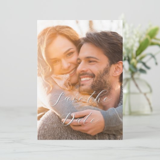 Save The Date Élégant romantique Couleur Script 1 Mariage photo (Debout devant)