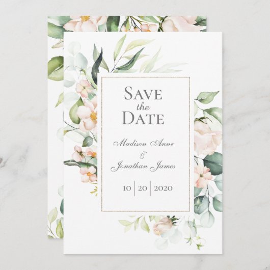 Save The Date Élégant romantique floral aquarelle floutée Script (Devant / Derrière)