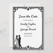 Save The Date Élégant Romantique Noir et Blanc Classique Mariage (Devant)