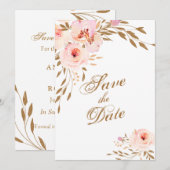 Save The Date Elégant Romantique Or rose Aquarelle florale (Devant / Derrière)