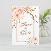 Save The Date Élégant Romantique rose Blush or Floral (Debout devant)