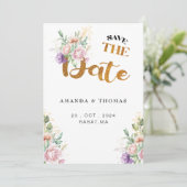 Save The Date Élégant Romantique Succulents Gold Green (Debout devant)