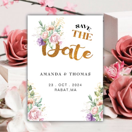 Save The Date Élégant Romantique Succulents Gold Green