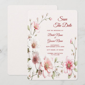 Save The Date Élégant Rose Blanc Floral Enregistrer La Date