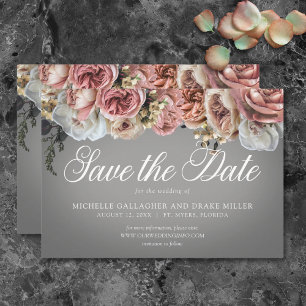 Save The Date Élégant rose blanc Rose gris Mariage