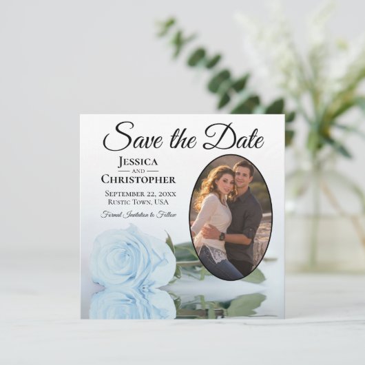 Save The Date Elégant Rose bleu clair et bleu foncé et Mariage p (Debout devant)