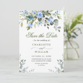 Save The Date Elégant Rose bleu Eucalyptus Mariage floral (Debout devant)