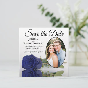 Save The Date Élégant Rose bleu marine sur Mariage photo ovale b