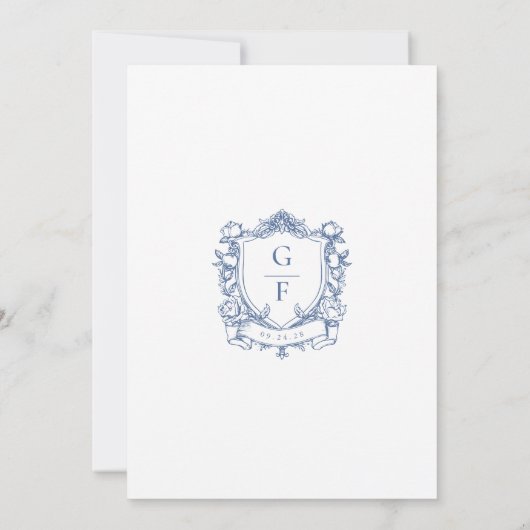 Save The Date Élégant Rose Bleu Monogram Crest Mariage (Dos)