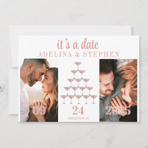 Save The Date Élégant Rose Champagne Tour Mariage Script