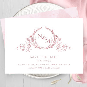 Save The Date Elégant Rose d'aquarelle Dusty Mariage de monogram