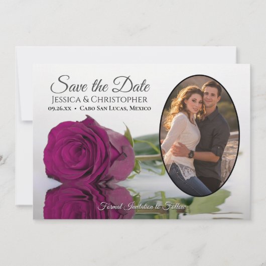 Save The Date Élégant Rose de Plum Magenta Oval Photo Mariage (Devant)