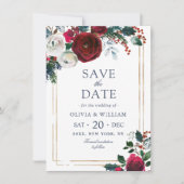 Save The Date Élégant Rose d'hiver Foliage Mariage d'aquarelle (Devant)