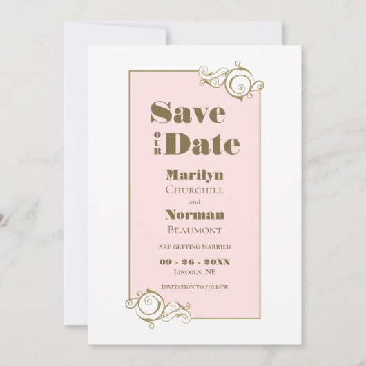 Save The Date Élégant rose et or Mariage simple (Devant)