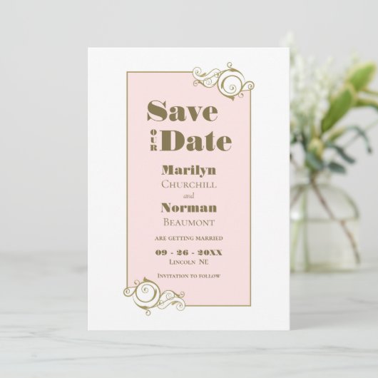 Save The Date Élégant rose et or Mariage simple (Debout devant)