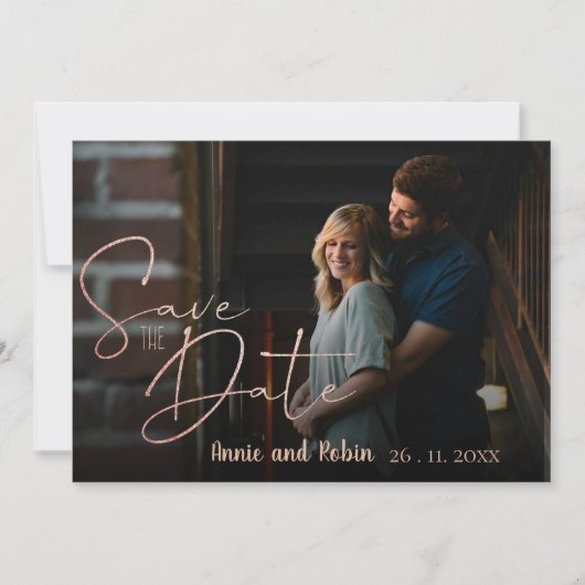 Save The Date Elégant Rose Faux Gold Script Mariage Photo (Devant)