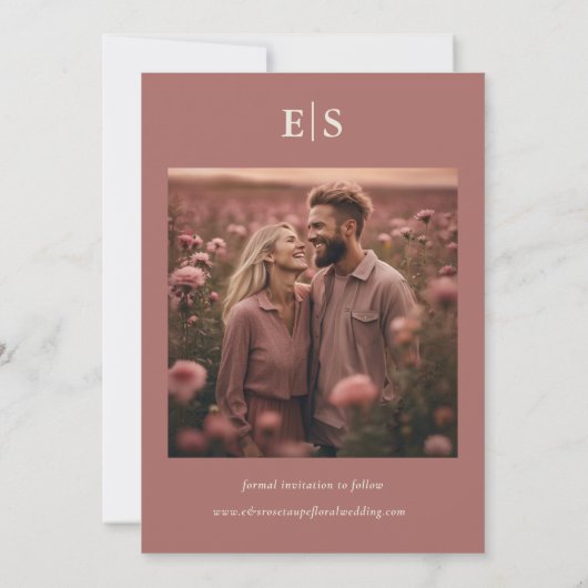 Save The Date Élégant Rose Floral Taupe Photos Enregistrer La Da (Dos)