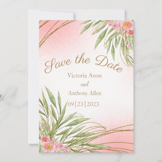 Save The Date Elégant rose Floral Verdure Aquarelle moderne (Devant)