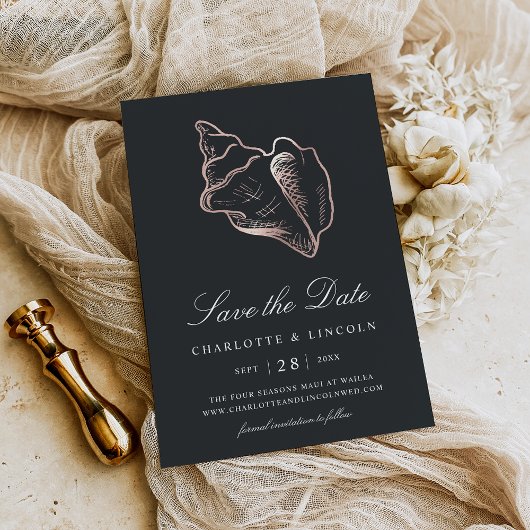 Save The Date Élégant Rose Gold Conch Mariage Shell