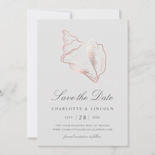 Save The Date Élégant Rose Gold Conch Mariage Shell (Devant)