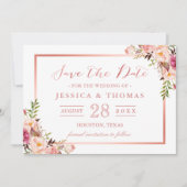 Save The Date Elégant Rose Gold Floral Wedding Enregistrer la da (Devant)