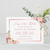 Save The Date Elégant Rose Gold Floral Wedding Enregistrer la da (Debout devant)