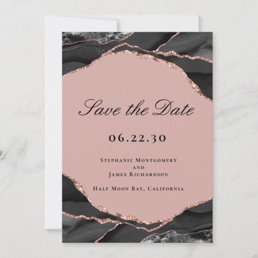 Save The Date Élégant Rose Gold Foil Agate Mariage Photo (Devant)