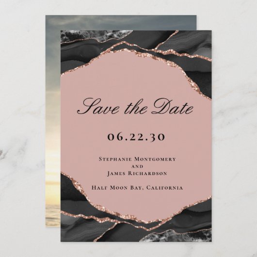 Save The Date Élégant Rose Gold Foil Agate Mariage Photo (Devant / Derrière)