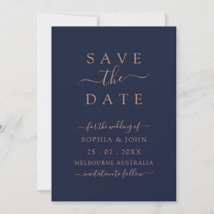 Save The Date Elégant Rose Gold Navy Bleu
