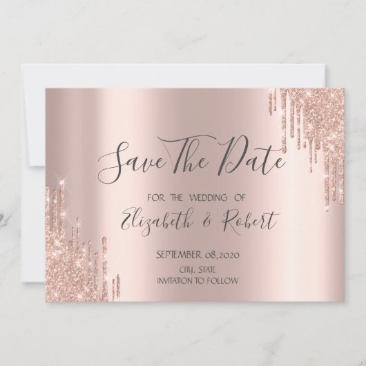 Save The Date Élégant Rose Gold Parties scintillant Drives Enreg (Devant)