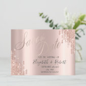 Save The Date Élégant Rose Gold Parties scintillant Drives Enreg (Debout devant)