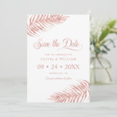Save The Date Élégant Rose Gold Tropical Palm Leaf Mariage Enreg (Debout devant)