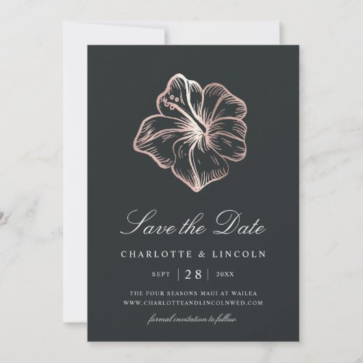 Save The Date Élégant Rose  Hibiscus Mariage à fleurs (Devant)