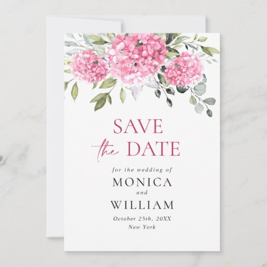 Save The Date Élégant rose Hydrangea Floral Mariage Photo (Devant)