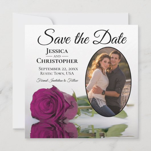 Save The Date Élégant Rose Magenta sur Mariage photo ovale blanc (Devant)