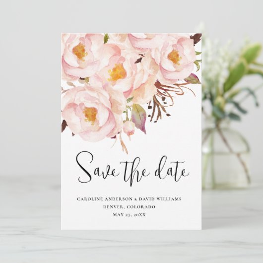 Save The Date Élégant rose Mariage photo (Debout devant)