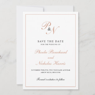 Save The Date Élégant Rose Monogramme or Mariage officiel