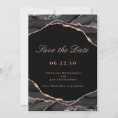 Save The Date Élégant Rose noir Gold Foil Agate Mariage Photo (Devant)