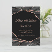Save The Date Élégant Rose noir Gold Foil Agate Mariage Photo (Debout devant)