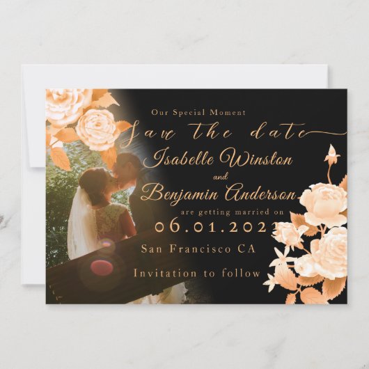 Save The Date Élégant Rose or Mariage noir (Devant)