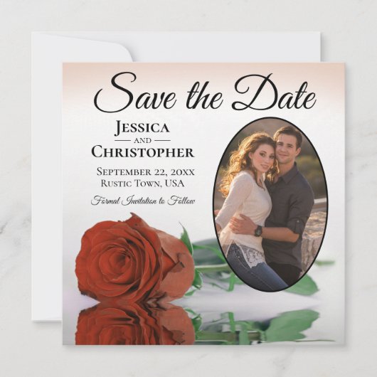 Save The Date Elégant Rose orange rouille avec Mariage photo ova (Devant)