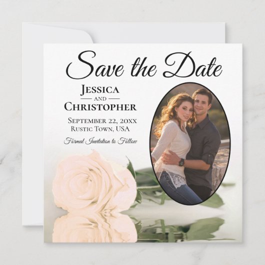 Save The Date Élégant Rose Pale Peach avec Mariage Oval (Devant)