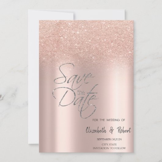 Save The Date Élégant Rose Parties scintillant Or Bokeh Enregist (Devant)