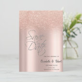 Save The Date Élégant Rose Parties scintillant Or Bokeh Enregist (Debout devant)