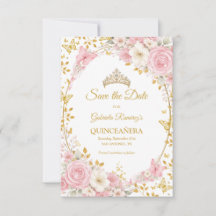 Elégant rose poudré Quinceañera papillon doré