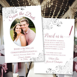 Save The Date Élégant Rose Poussiéreux & Argent Ovale Photo Mari