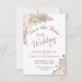 Save The Date Elégant Rose rose floral  Mariage (Devant)