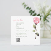 Save The Date Élégant rose rose QR Code Enregistrer la date (Debout devant)