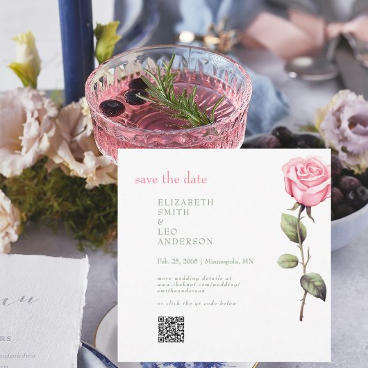 Save The Date Élégant rose rose QR Code Enregistrer la date