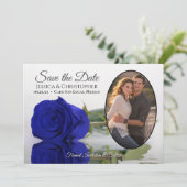 Save The Date Elégant Rose Royal Blue avec Mariage Oval Photo (Debout devant)